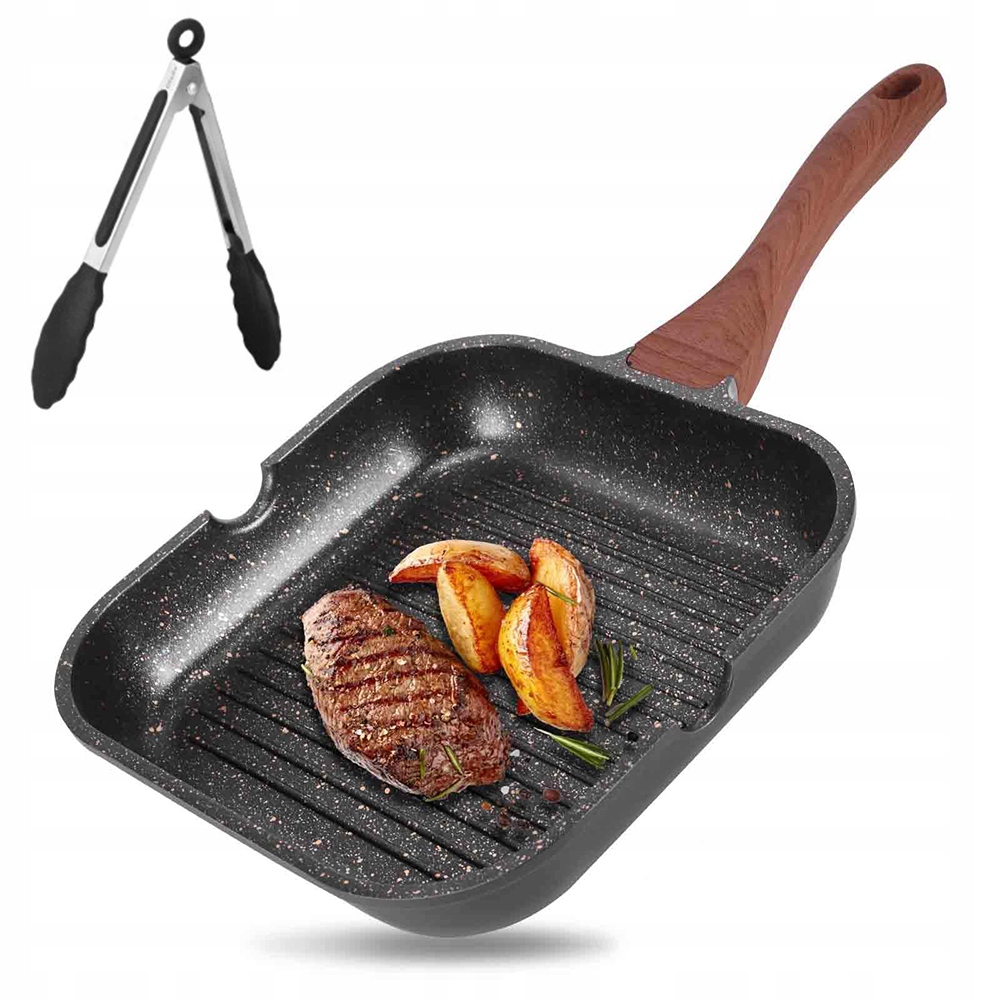 Grilovací pánev Bbq, steaky, smažení, čtvercová, žebrovaná, 28 cm