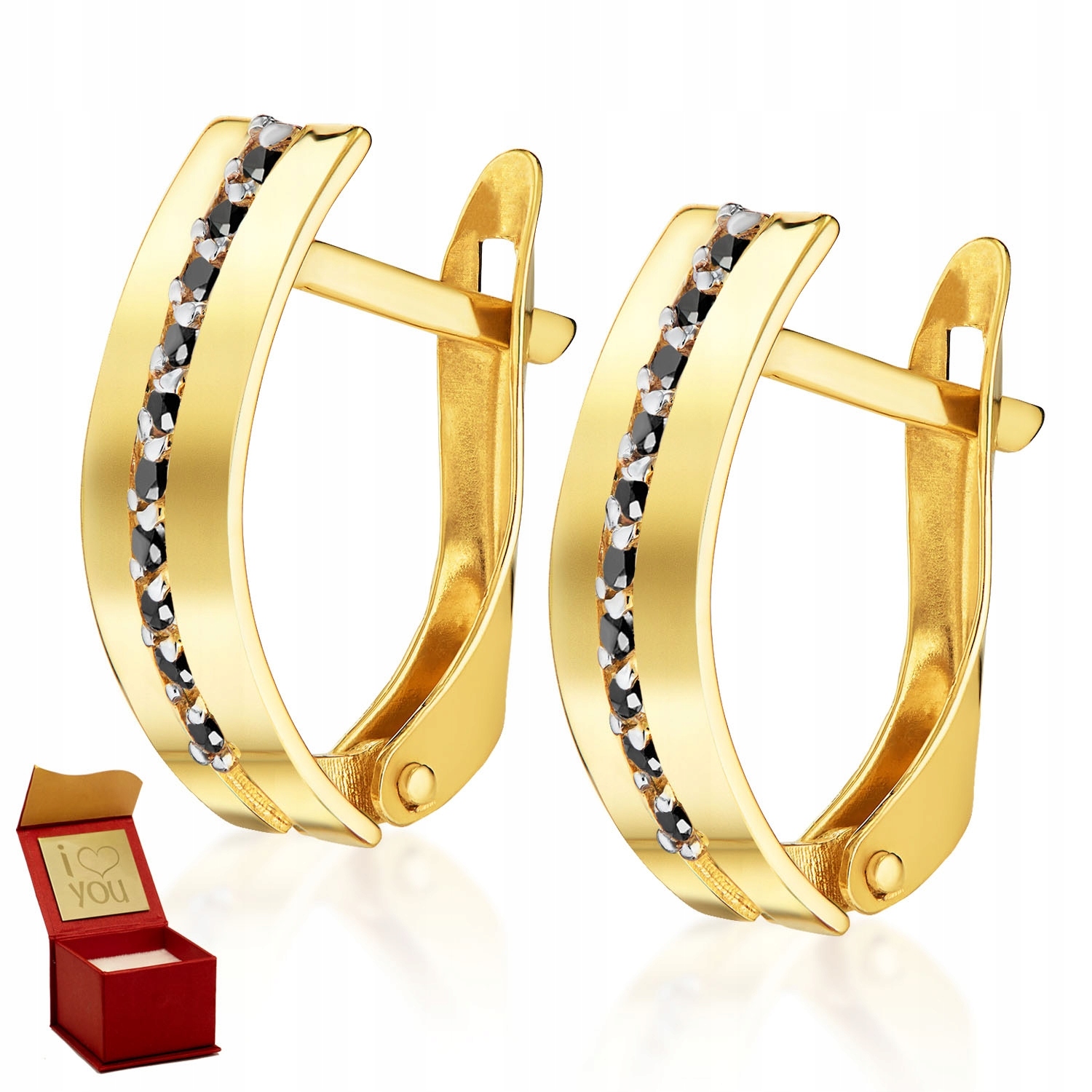 

Złote kolczyki Mona czarne kamienie