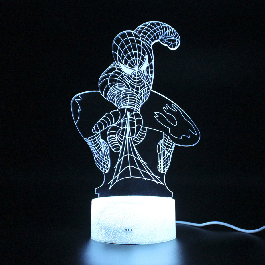 Lampka nocna 3D LED SPIDER-MAN kabel USB + PILOT Płeć chłopcy dziewczynki
