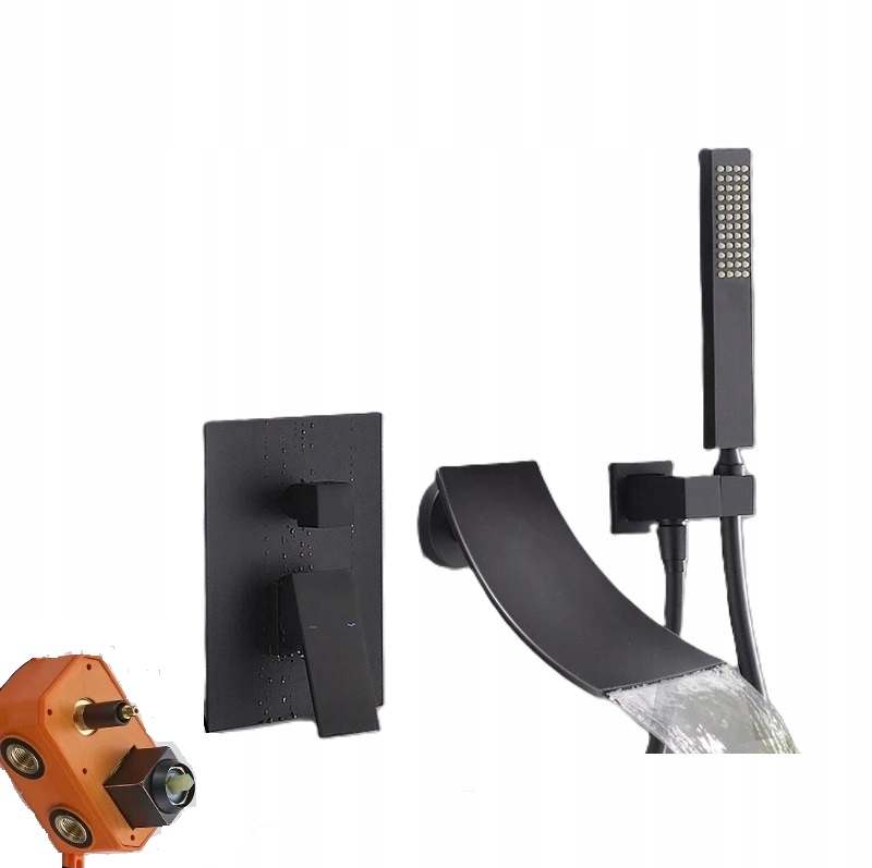 Čierna podomietková vaňová batéria Vodopád Qvadro Bk Waterfall