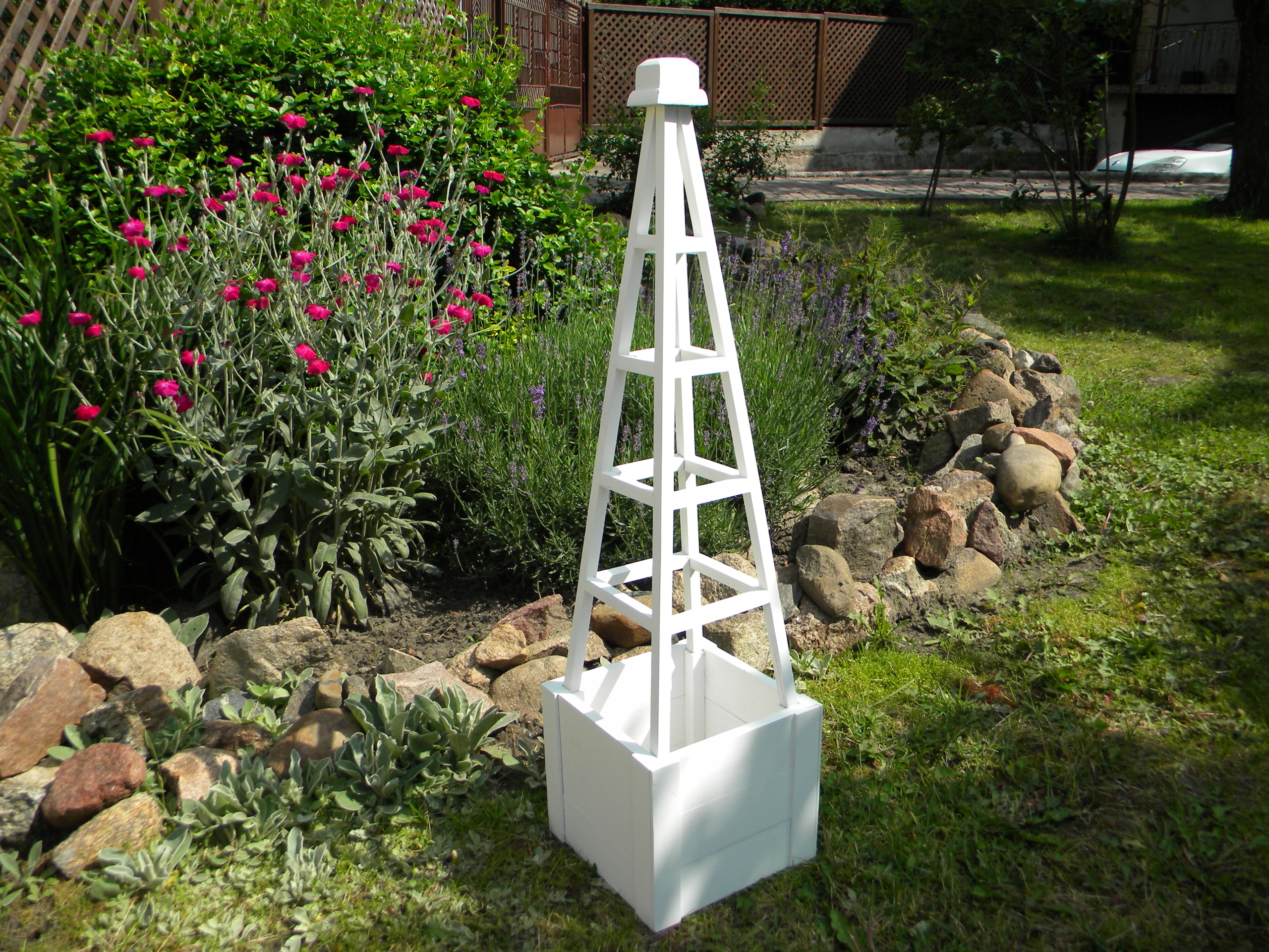 Obelisk květináč pergola věž dřevěná 96 cm bílá