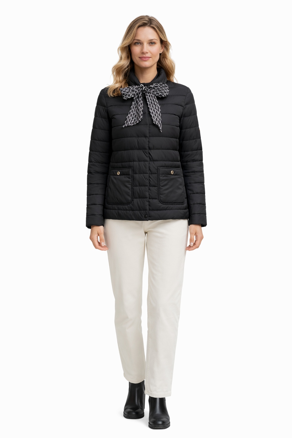 Guess Černá Prošívaná Bunda Se Zavazováním A Kapsami 44 I3C