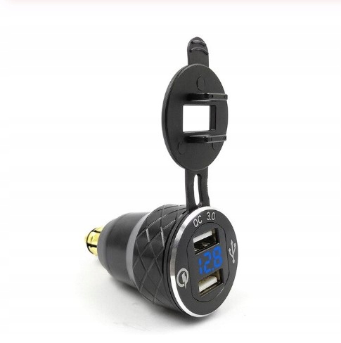 PRZEJŚCIÓWKA DIN WOLTOMIERZ 2x USB QC3.0 MOTOCYKL