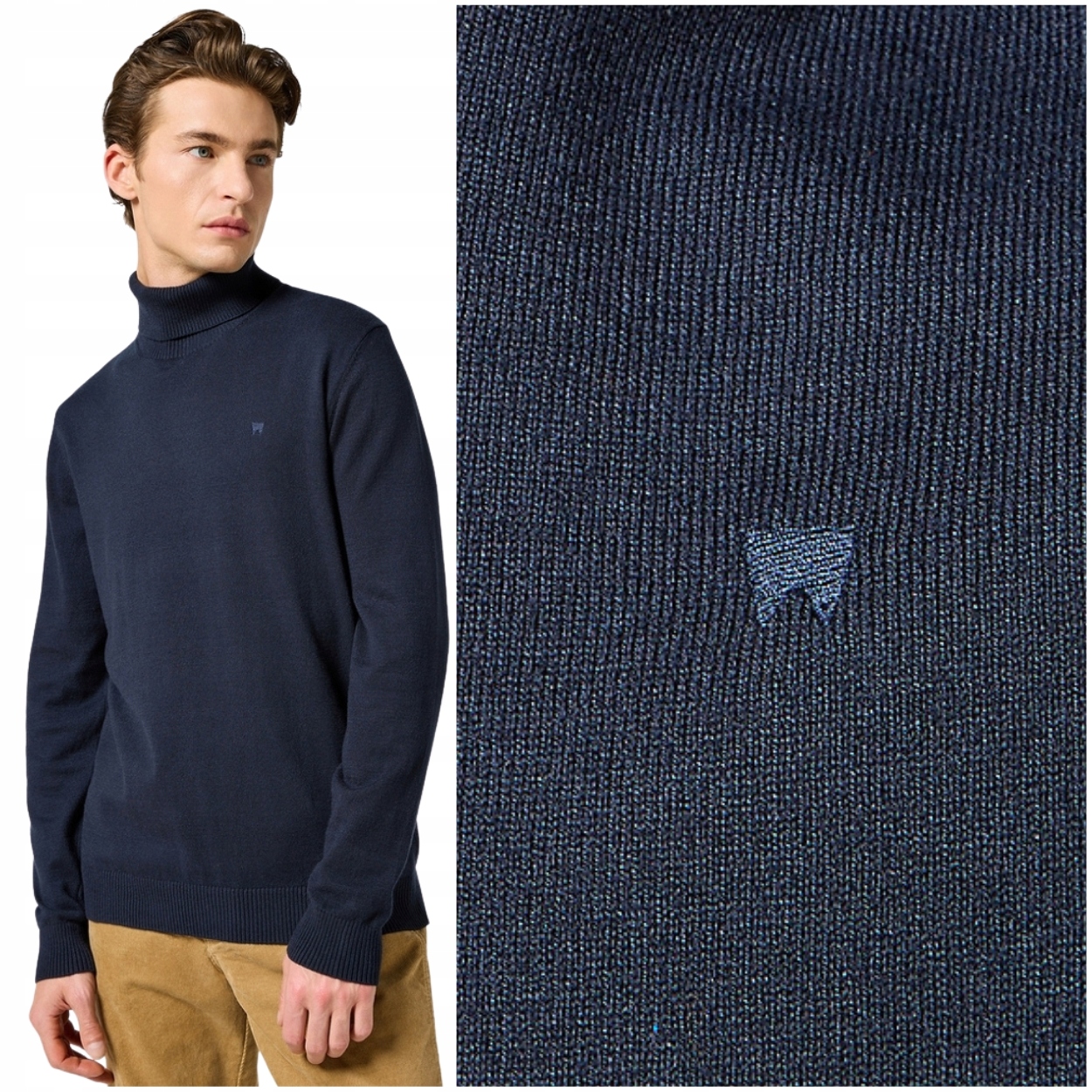 Wrangler Turtleneck Tmavě Modrá granatowy rolák s příměsí vlny Regular S