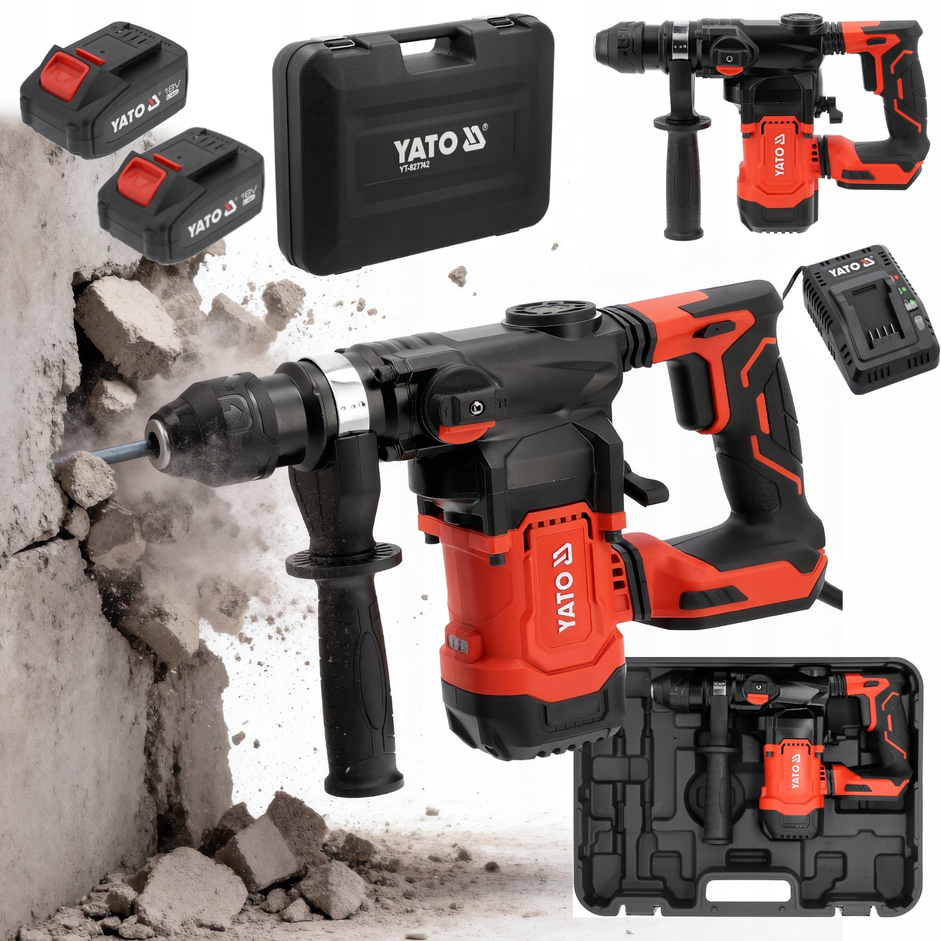 Sada Akumulátorových Vrtacích Kladiv Sds+ 18V 3,8J 2X 4AH Aku Yato YT-827741