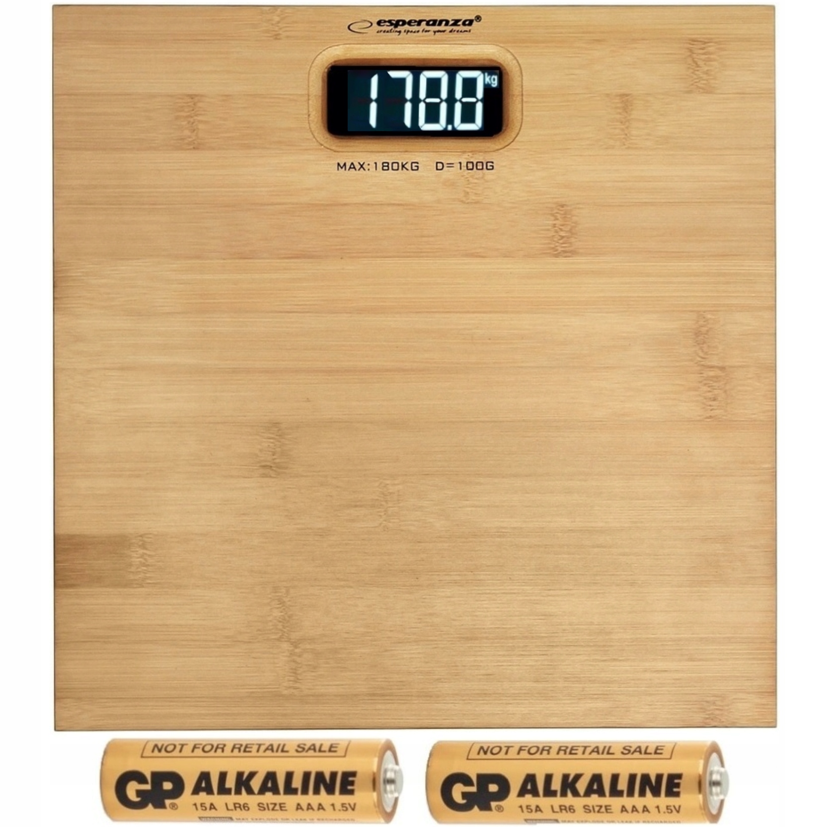 ELEKTRONICZNA WAGA ŁAZIENKOWA SLIM NATURALNY BAMBUS DOKŁADNA MAX 180KG LED