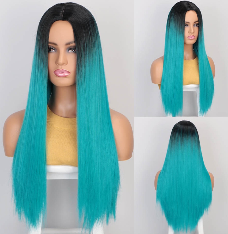 Modrá paruka Agnes s černými kořínky