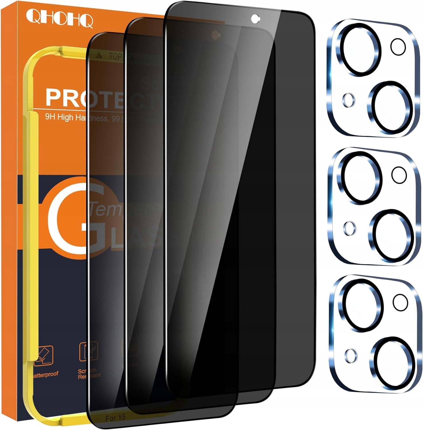 QHOHQ 3 Pack Privacy Screen Protector for iPhone 15 Pro Max [6.7 Inch]