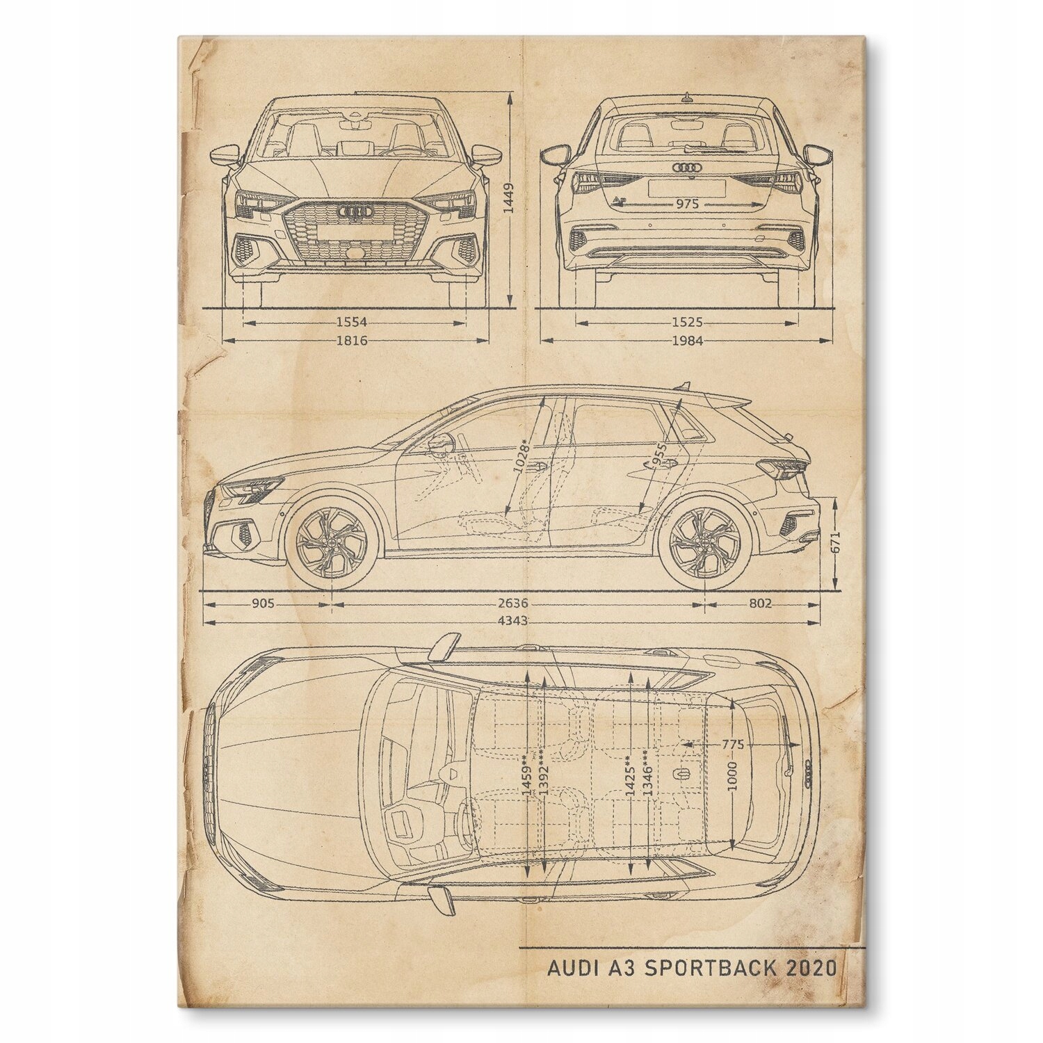 Kovový plakát Audi A3 Sportback Retro Dárek 42 x 59 cm