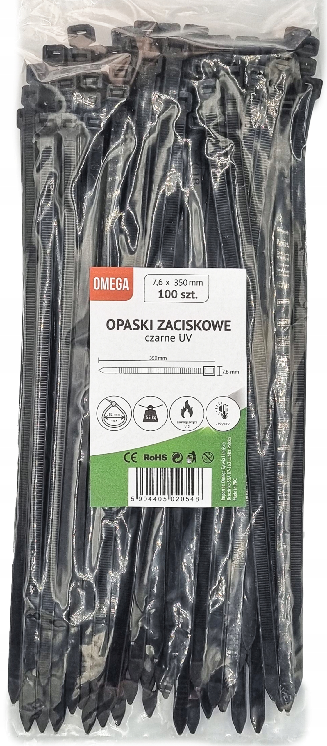 Opaski Trytki Zaciskowe Kablowe Uv Czarne 7,6X350