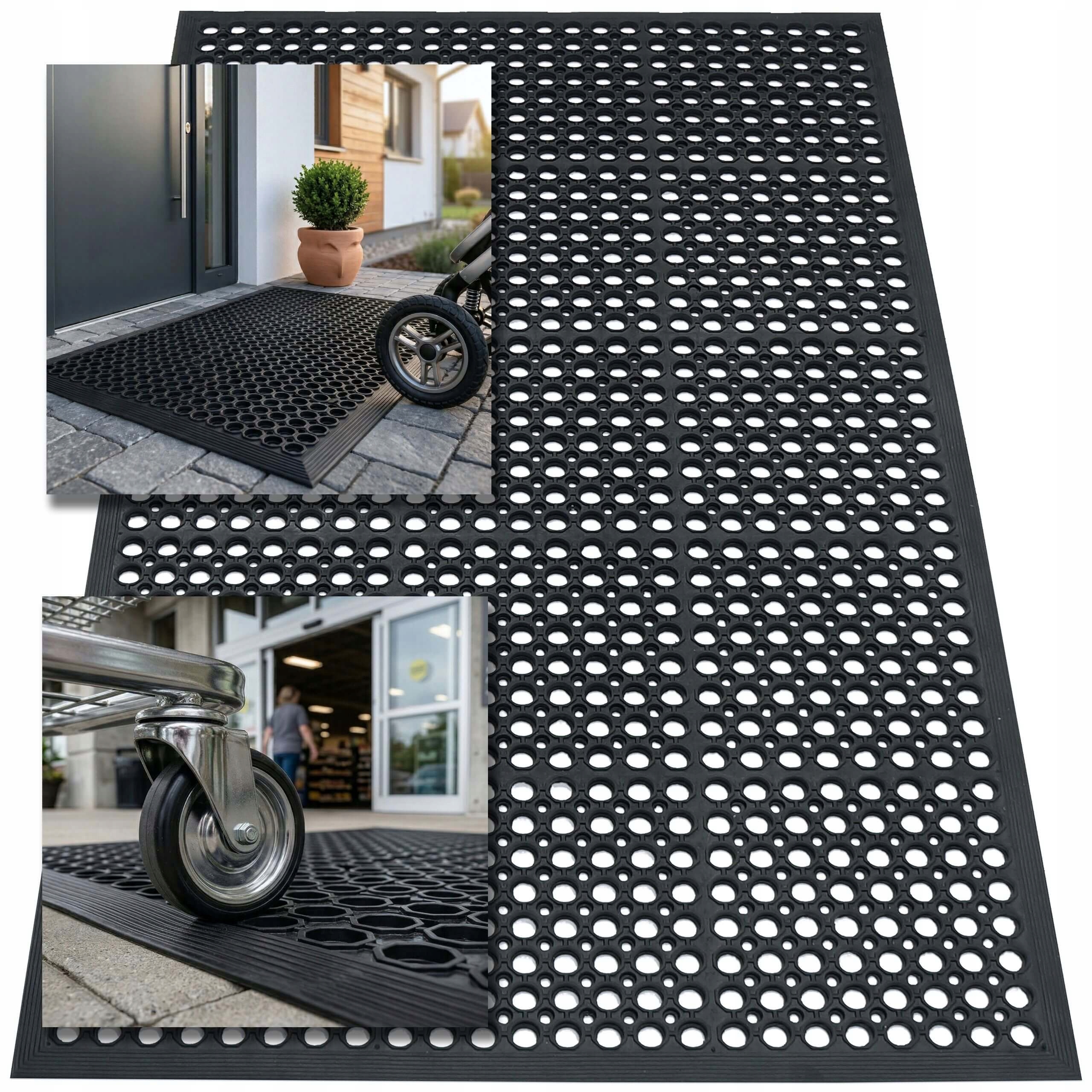 Vnější Gumová Rohožka Pod Dveře S Prolamovaným Nájezdem, Velká, 90X150