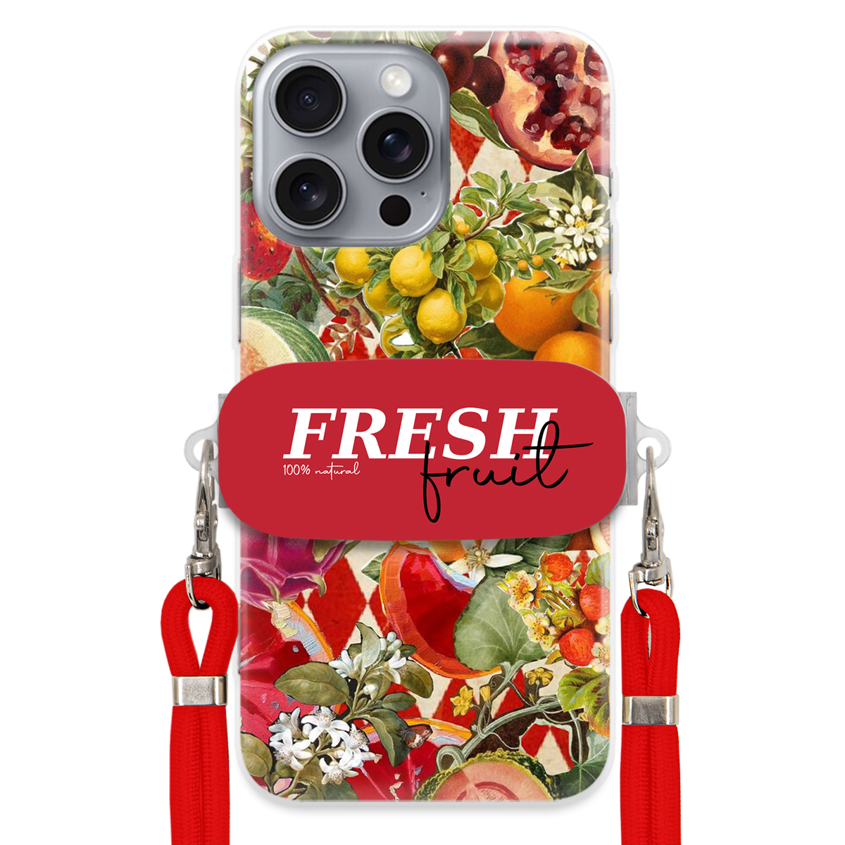 Puzdro pre iPHONE 16 Pro Max Červené Crossbody vodítko držiak Fresh Fruit