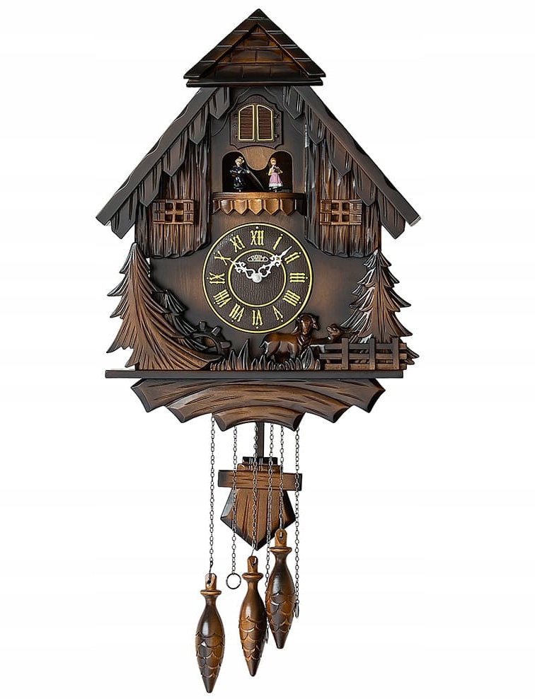 Hnedý Zdobený Nástenný Hodinový Stroj S Kukučkou A Kyvadlom Prim E07P.4595.50
