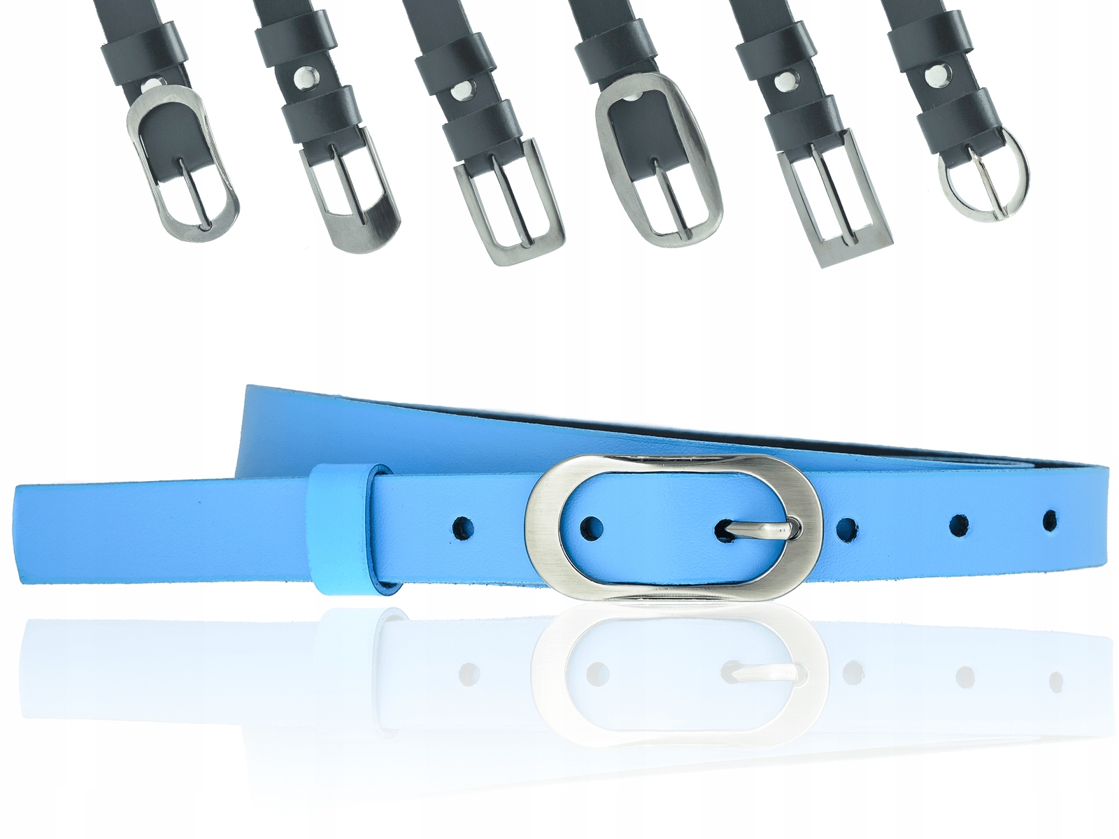 

Pasek wąski Skórzany Sepher Błękitny 2cm S (105cm)