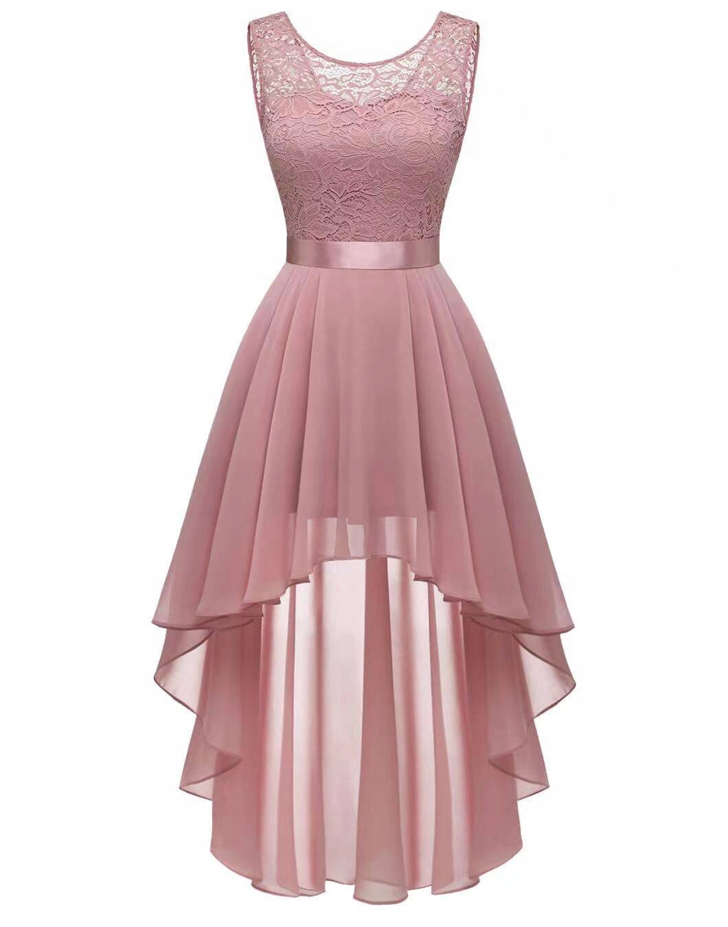 ELEGANCKA ŚLICZNA SUKIENKA ASYMETRYCZNA WESELE BAL Rozmiar M