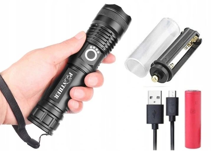 

Mocna Latarka Taktyczna Cree XHP50 Usb Zestaw
