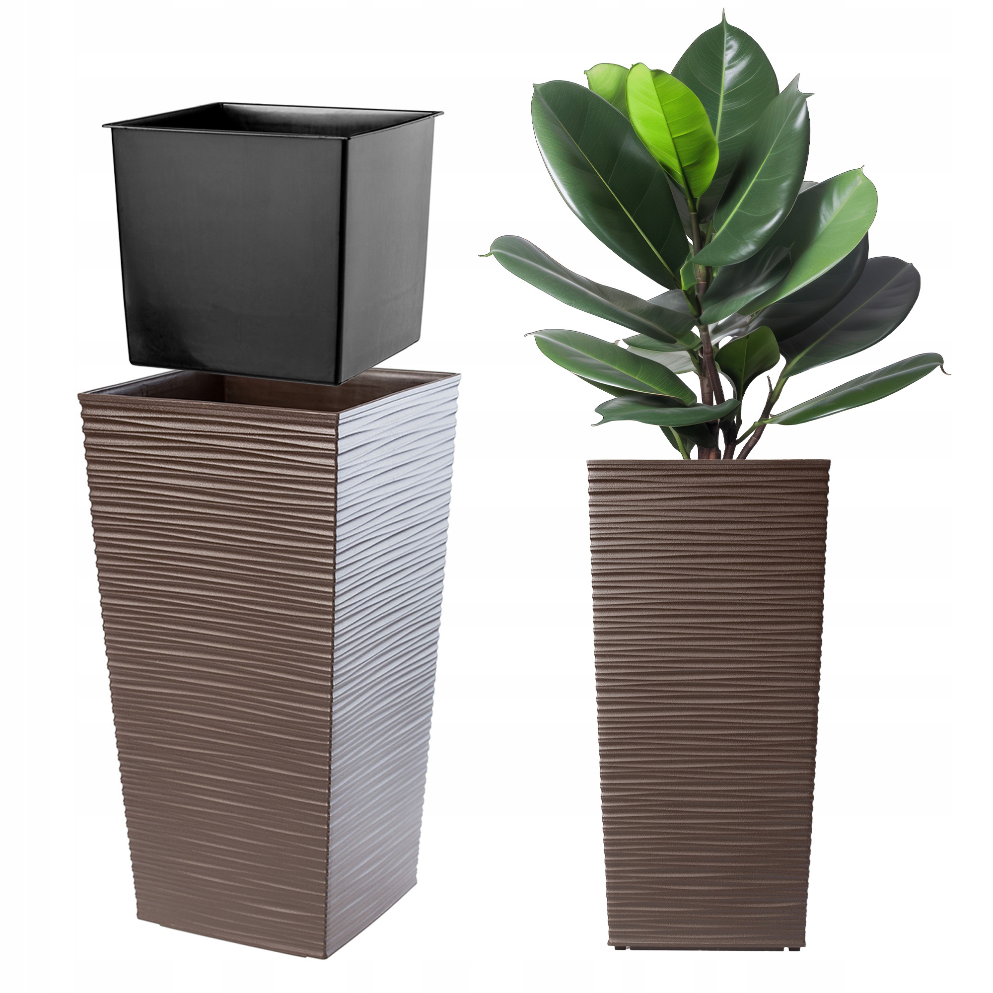 Doniczka Donica Z Wkładem Osłonka Kwietnik Wysoka Ogrodowa Mokka 34x68cm