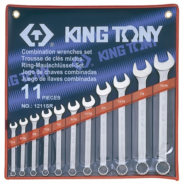 King Tony Zestaw Kluczy Płasko-oczkowych 11cz. Calowe 1/4 15/16'' 1211SR