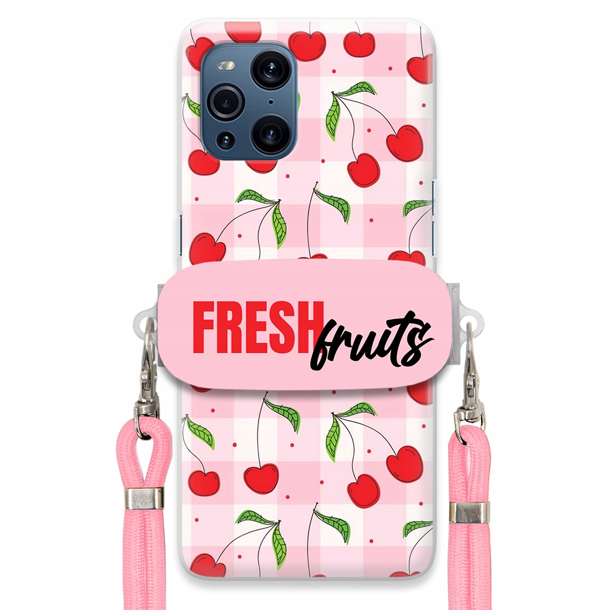 Puzdro pre Oppo Find X3 Pro Case Držiak šnúrok Ružový Fresh Fruits Mriežka