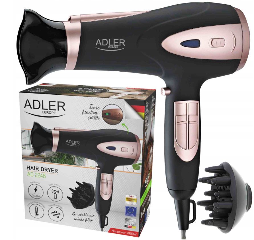 Fén na vlasy s ionizací černý 2400 W Ion Difuzér Adler Ad 2248b