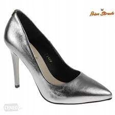 Ocelově stříbrné kožené klasické lodičky na podpatku s podpatky Sala 39