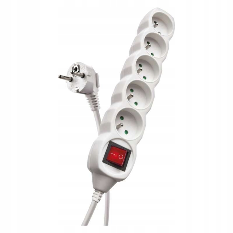 Przedłużacz z włącznikiem 5 gniazd 10m biały P1510