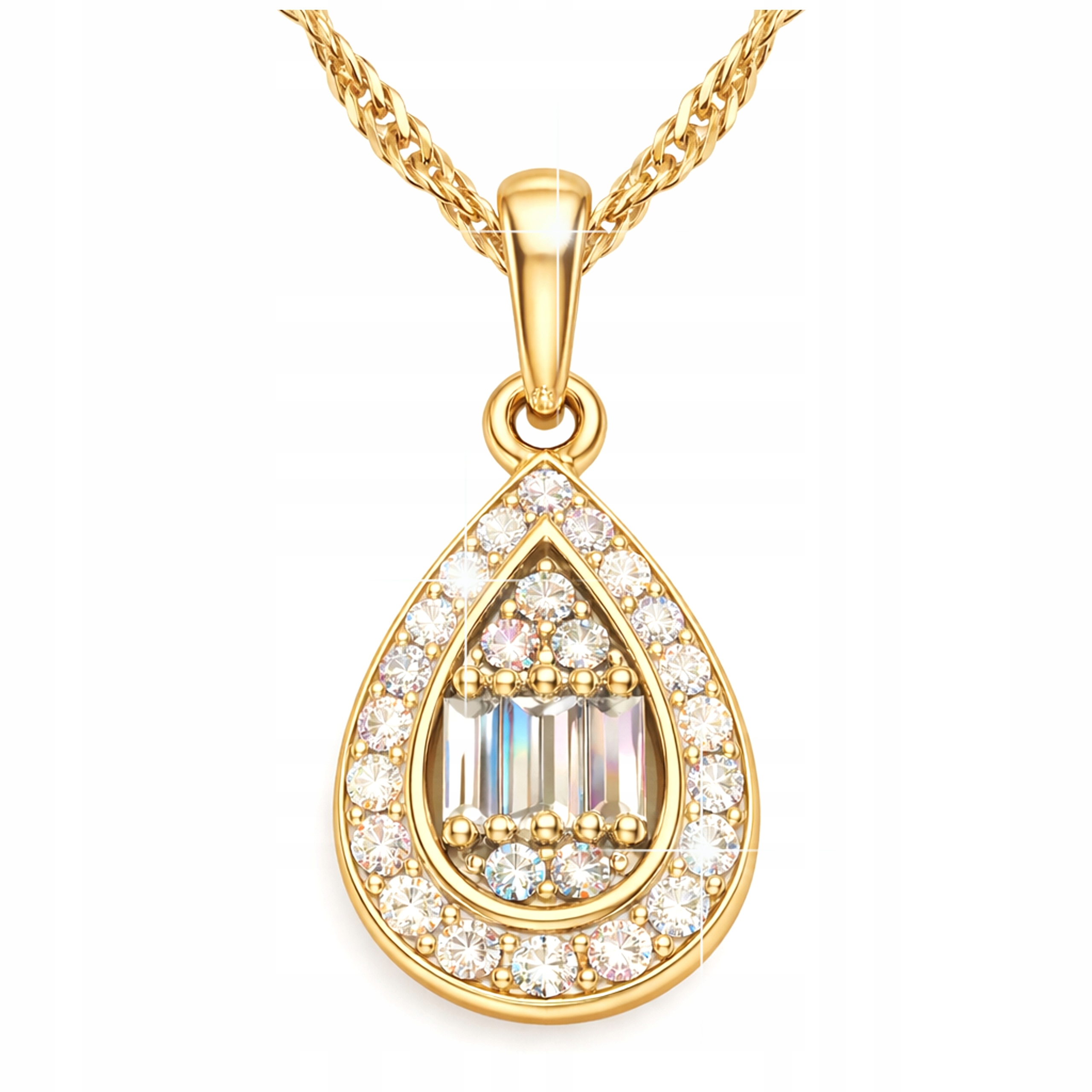 Zlatý náhrdelník Lžička s zirkony Křišťálová lesklá kapka Stříbro 925