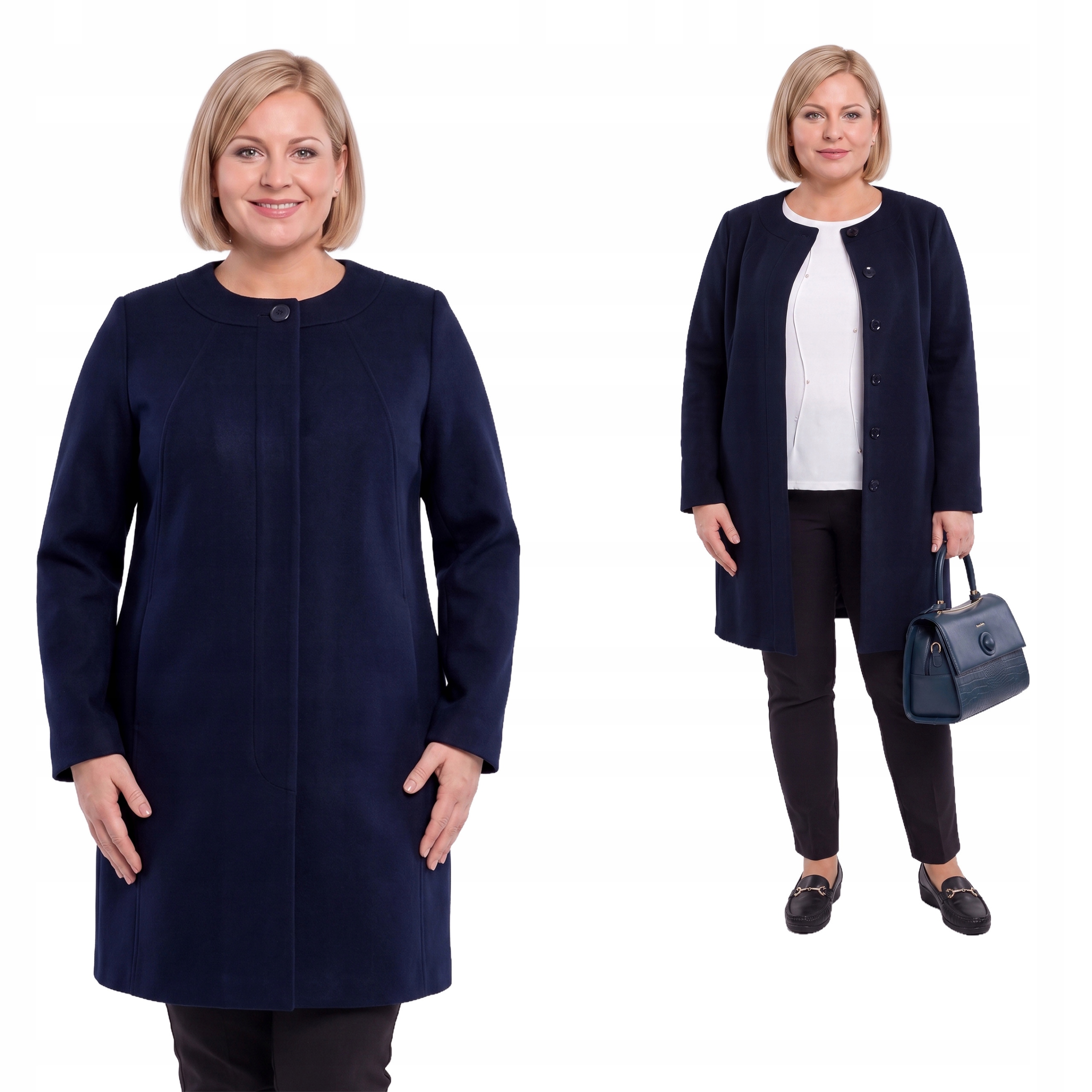 Tmavě modrý kabát plus size velikost 60