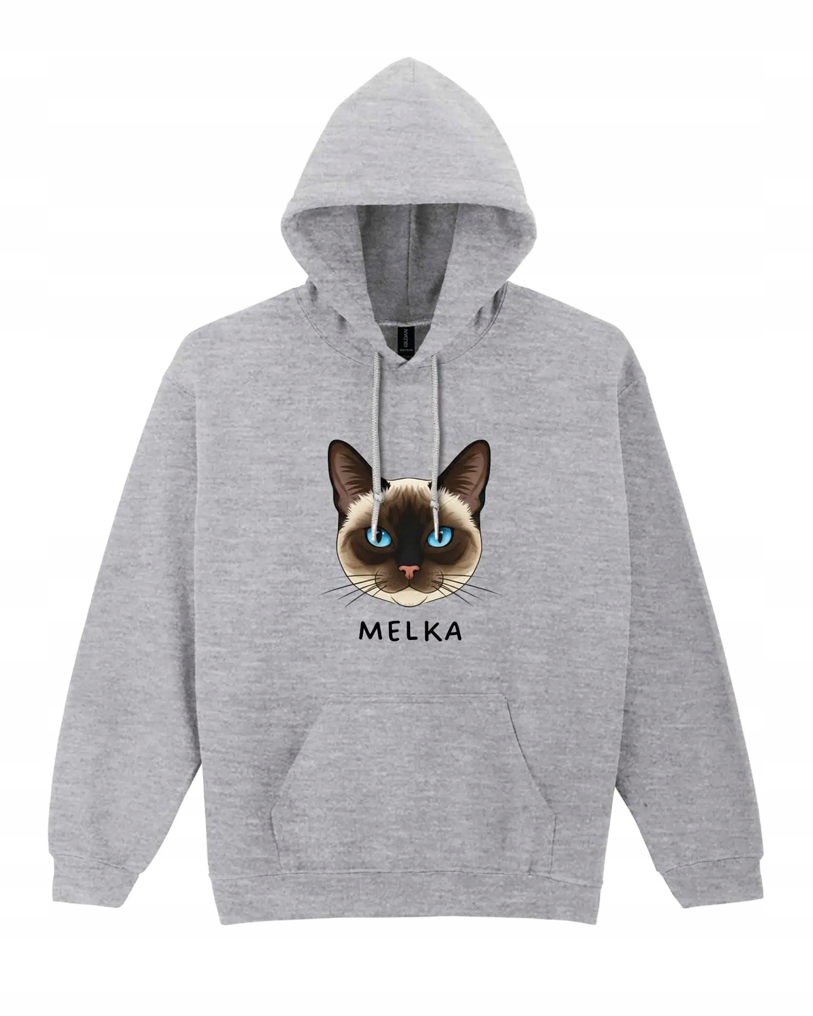 Mikina s kapucí Siamská personalizovaná Kočka Pupil Šedá M