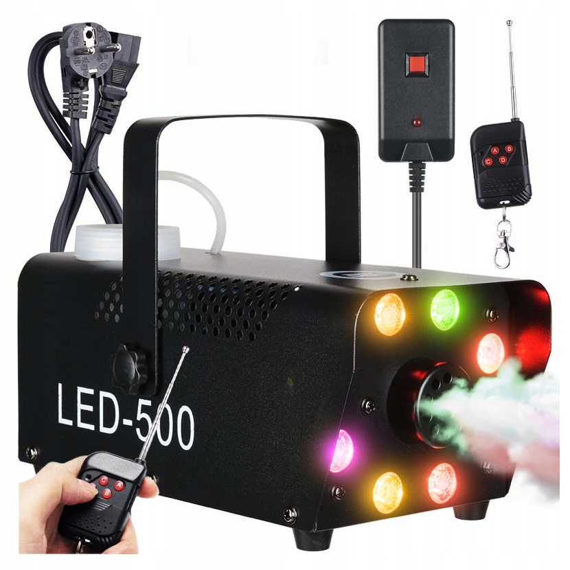 Wytwornica Dymu Mgły Zadymiarka 8 Diod Led Rgb Mocna Wydajna 500W Pilot