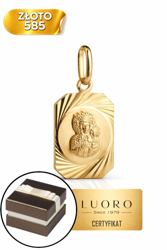 Zlatý Medailon 585 14K Matka Boží S Dítětem 20X13 MM Diamantový