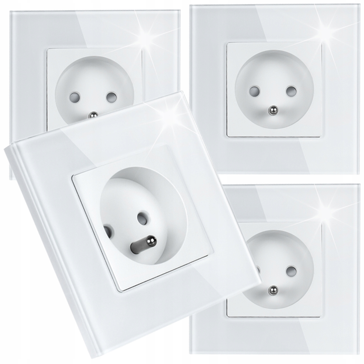 4x Jednotlivá Elektrická Zásuvka Bílá Skleněná S Uzemněním