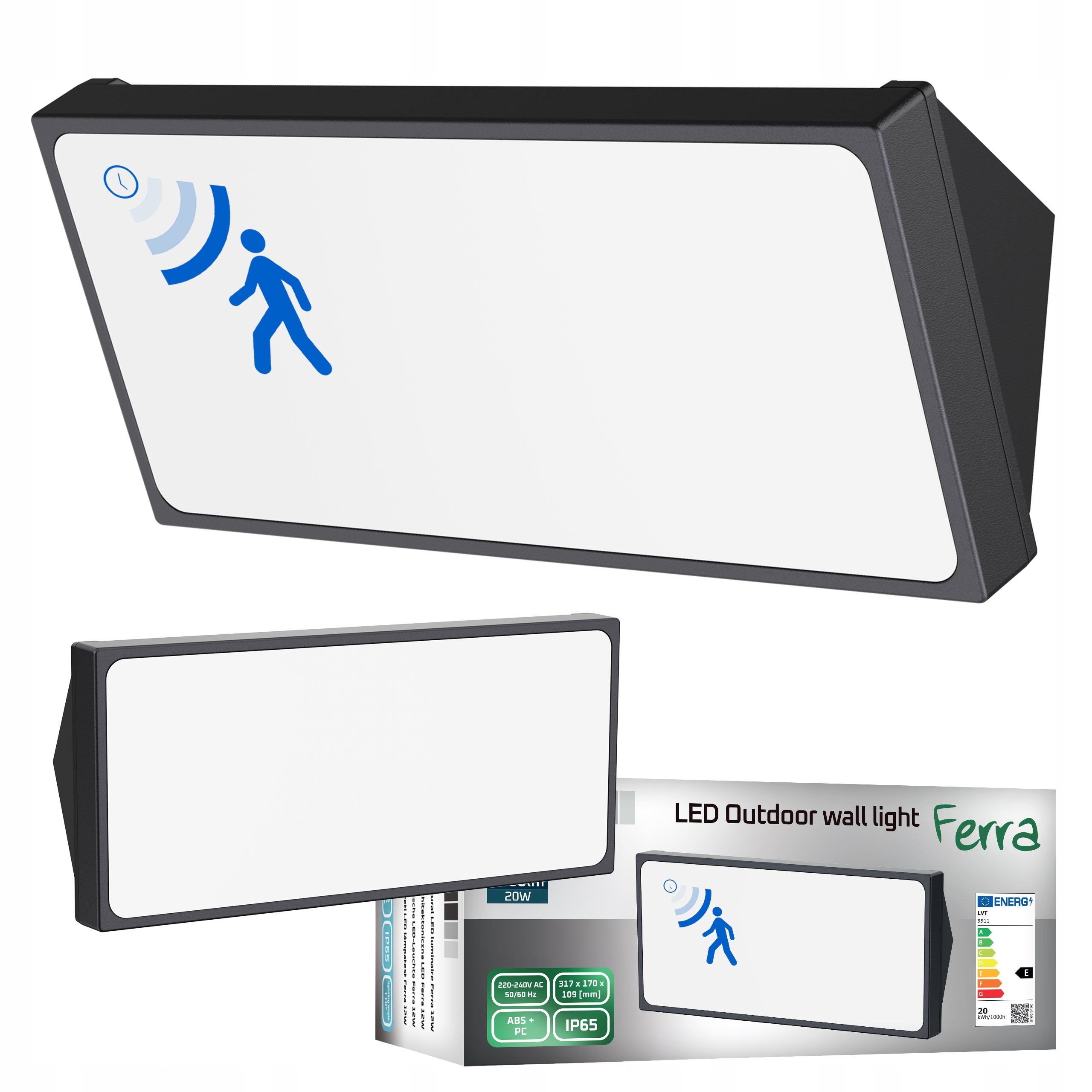 Venkovní nástěnné Led zahradní svítidlo 20W Snímač Pohybu, nástěnné, fasádní svítidlo