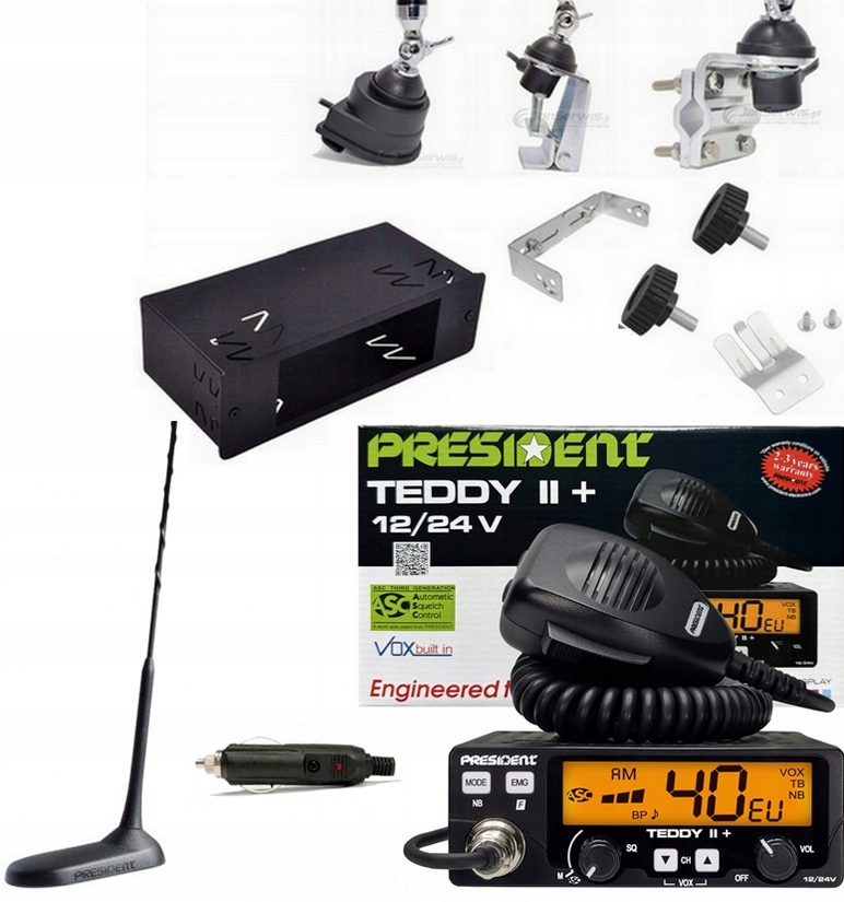 Kompletná Sada Cb Rádio Teddy II+ Policová Anténa Držiak Konektor 12/24V