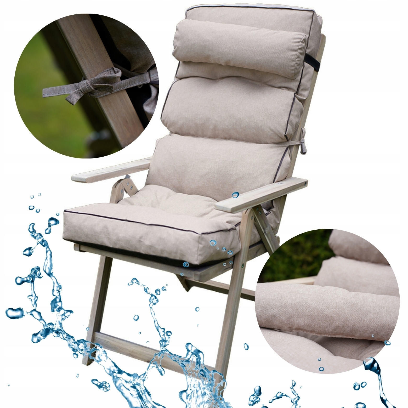Polštář na zahradní židli lehátko Vodotěsný, vázaný Opěrka hlavy Bonus