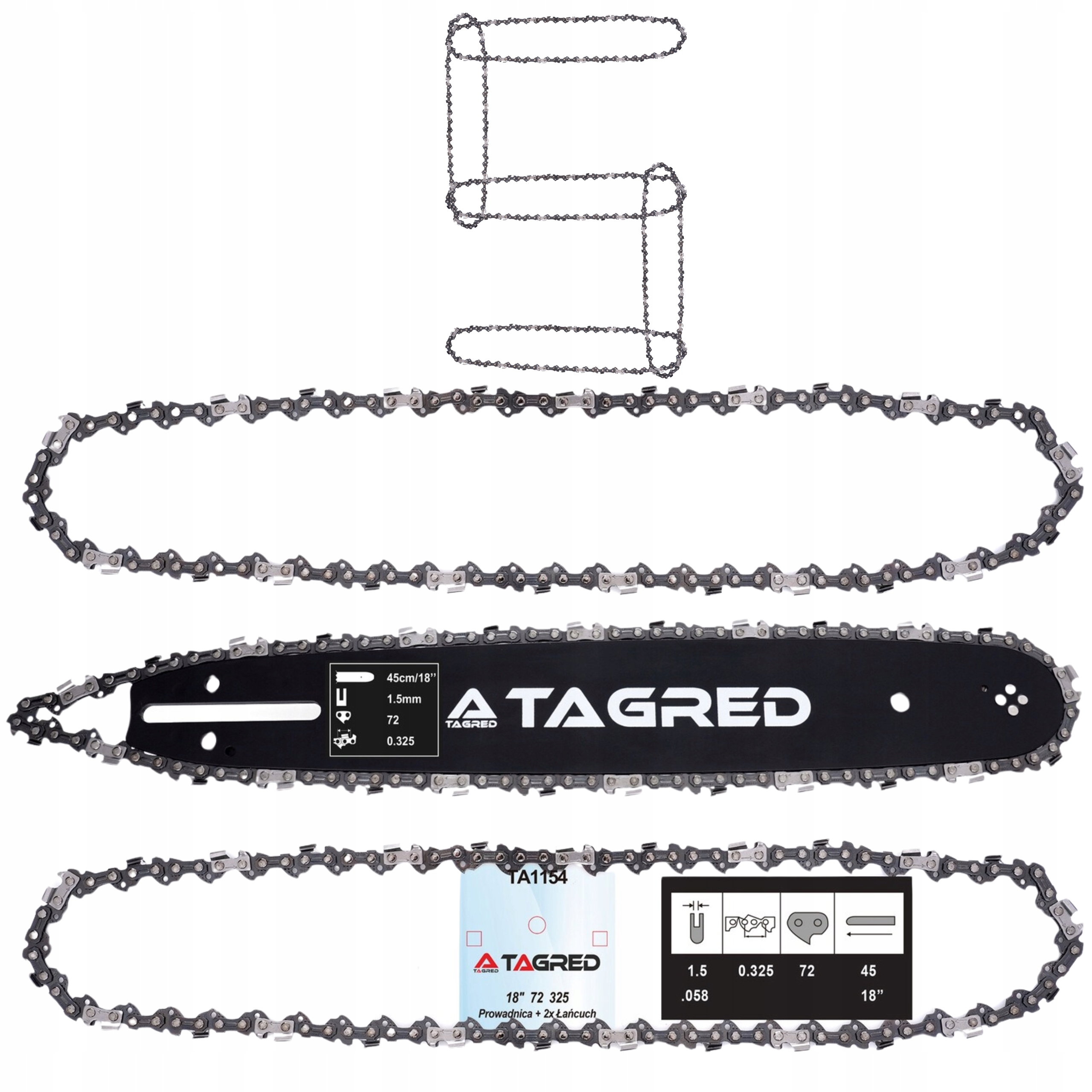 Prowadnica 2 Łańcuchy Do Piły 18 45cm 0,325 1,5 72 Zestaw x5 szt