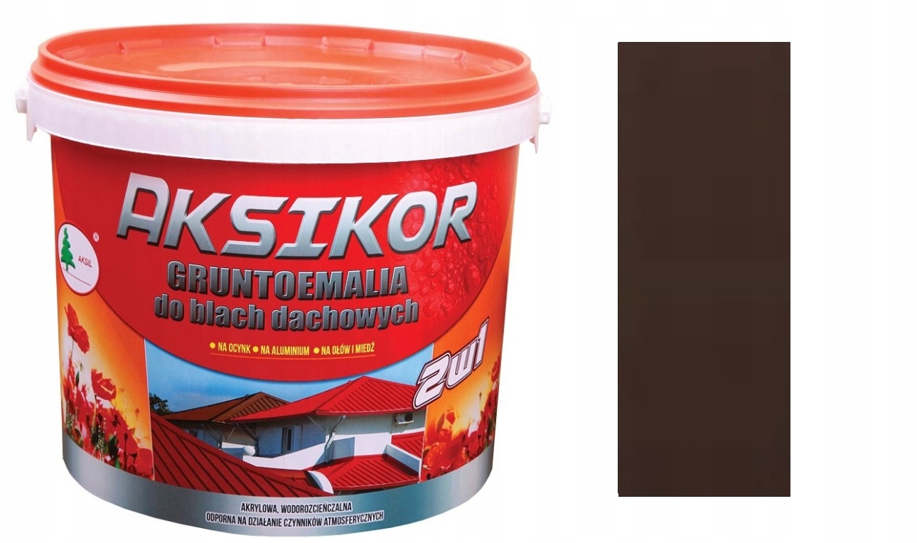 

Farba Na Dach 2W1 Brąz 8017 Wodna Eko 10L Aksikor