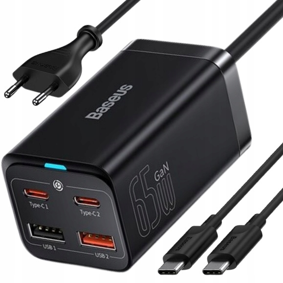 Ładowarka BASEUS GaN3 PRO 65W 2x USB-C 2xUSB-A PD QC4 + Kabel USB-C
