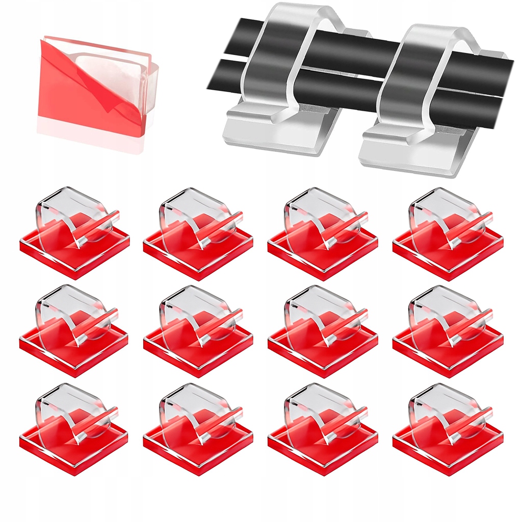 14x14mm Organizér Držák Transparentní Klip Na Kabely Samolepicí 10ks