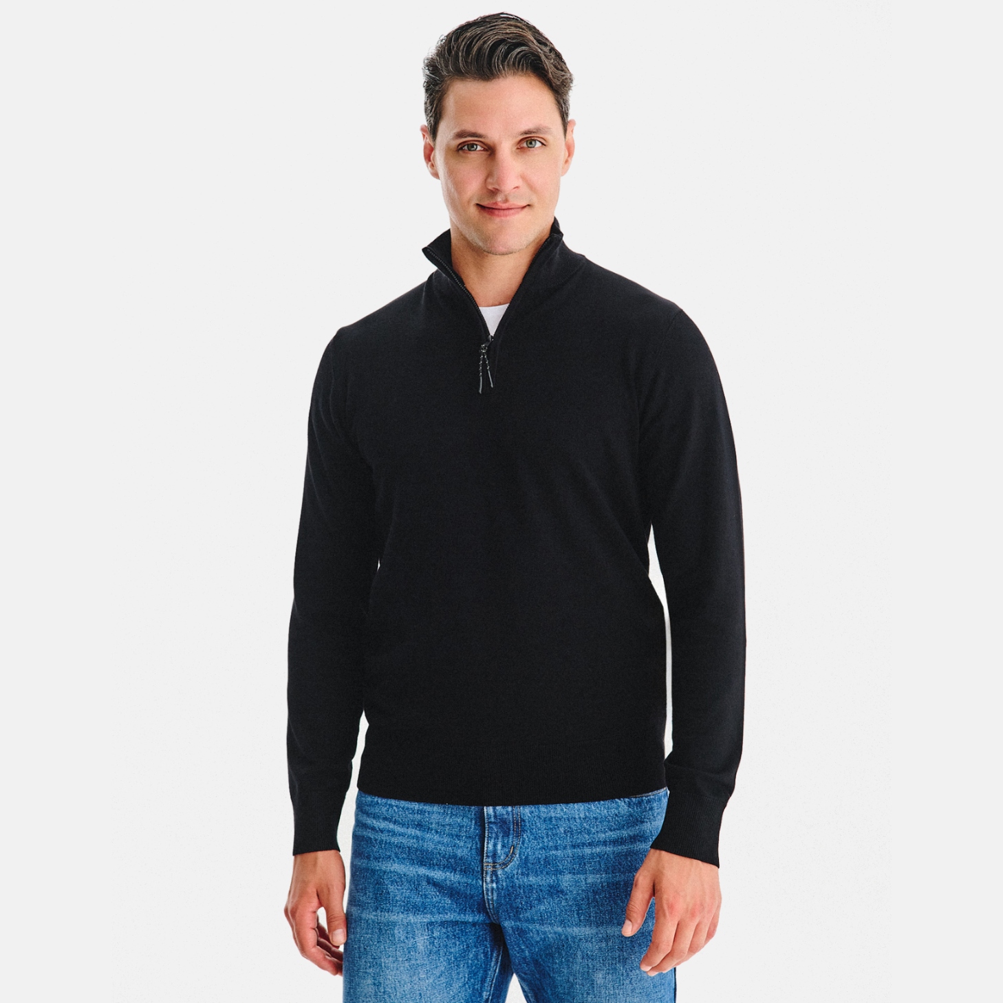 Černý pánský svetr Pako Lorente se stojáčkem a zipem, vel XL