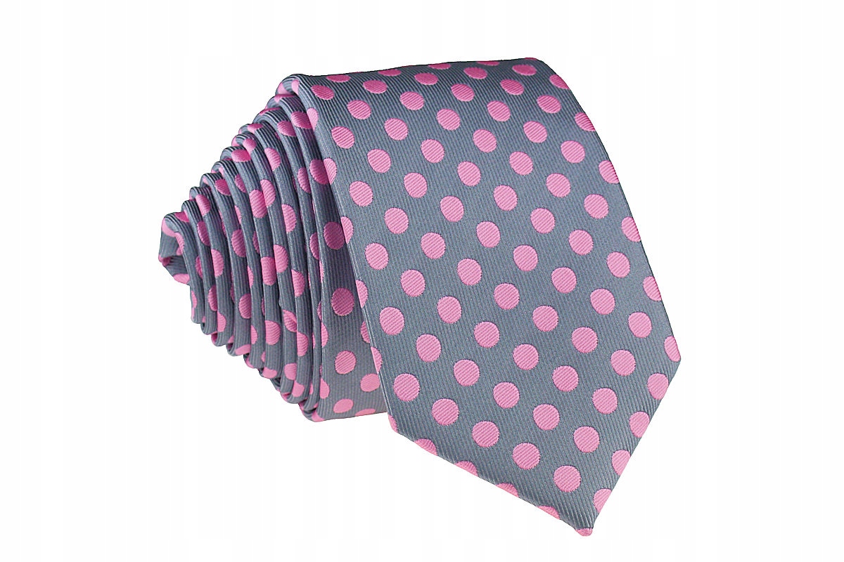 WĄSKI MĘSKI KRAWAT SLIM 6 cm SZARY W RÓŻOWE GROCHY Marka Tissino