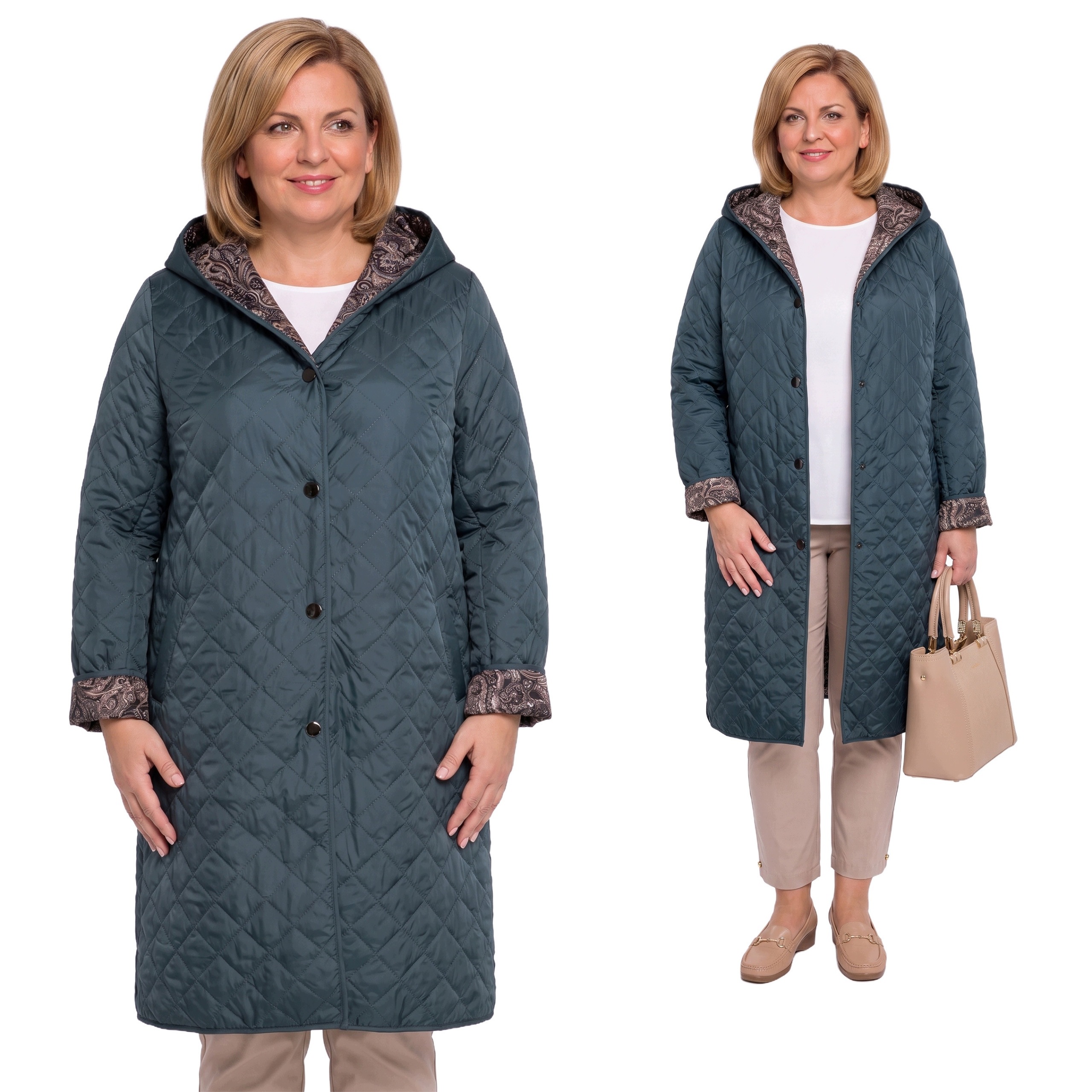 Kabát s podšívkou v béžovém vzoru plus size velikost 48
