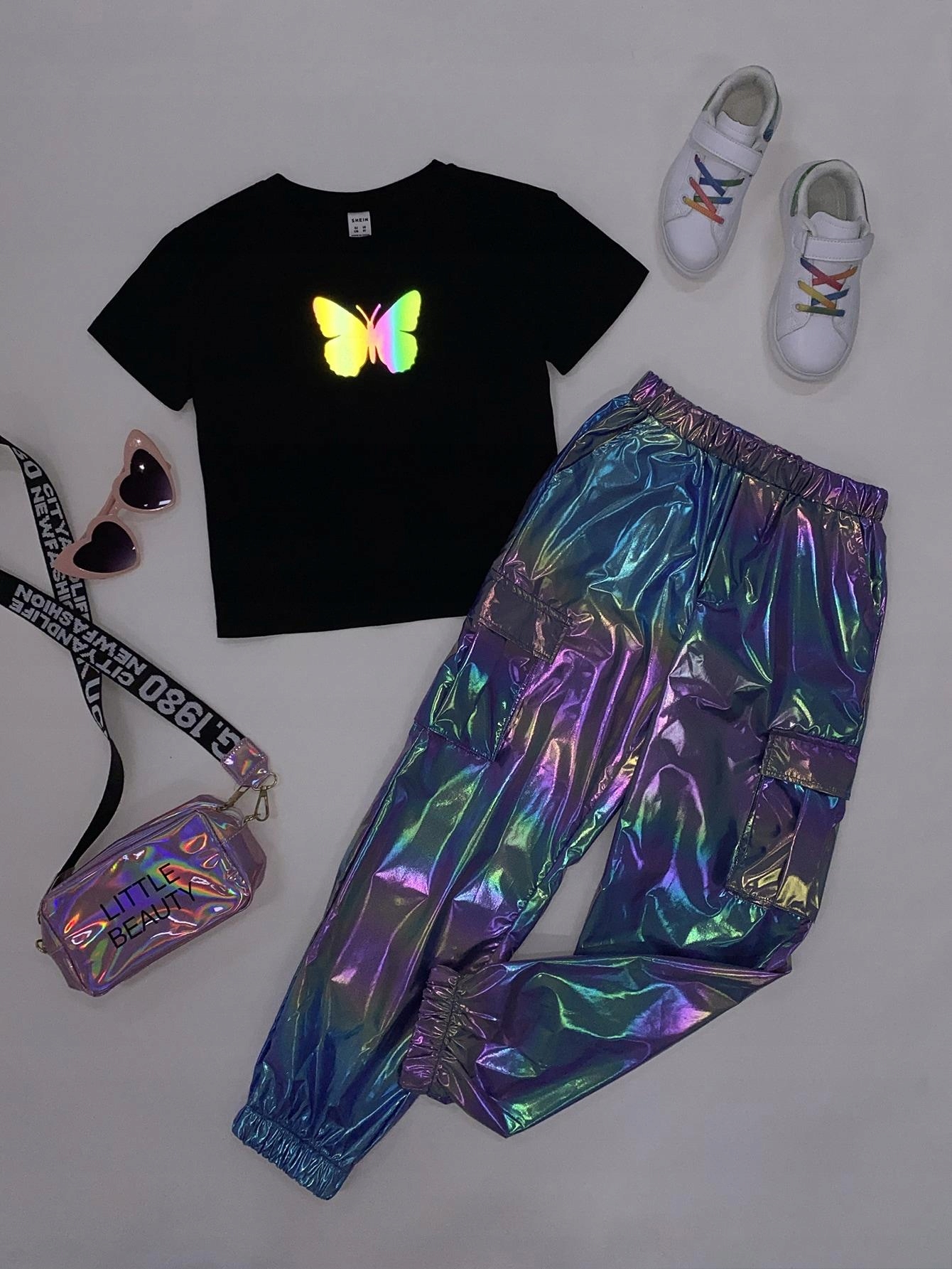 WIELOKOLOROWE SPODNIE METALICZNE ŚCIĄGACZE KIESZENIE SHEIN 152 Płeć dziewczynki