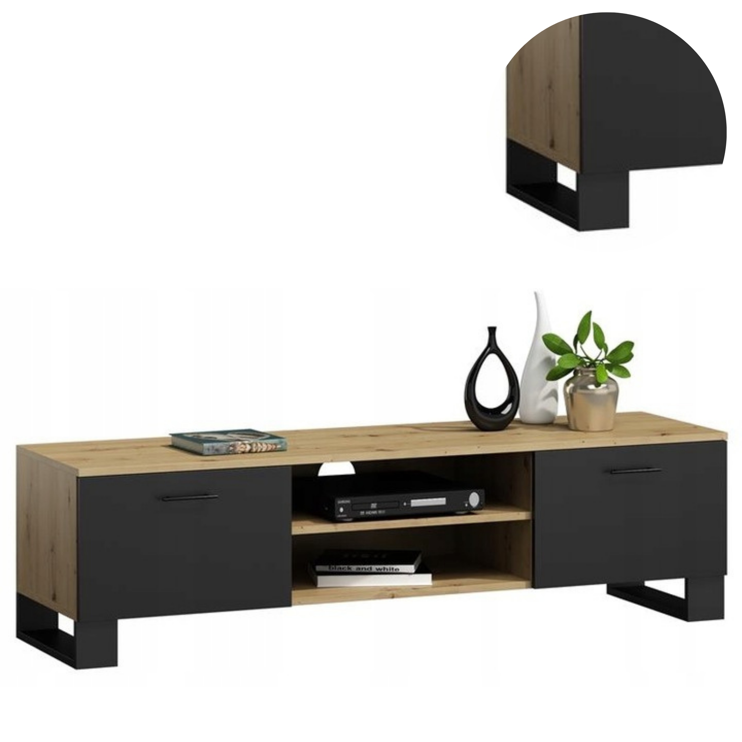 Rtv skříňka Klara 120 cm artisan-černý stolek pod televizor, prostorná komoda