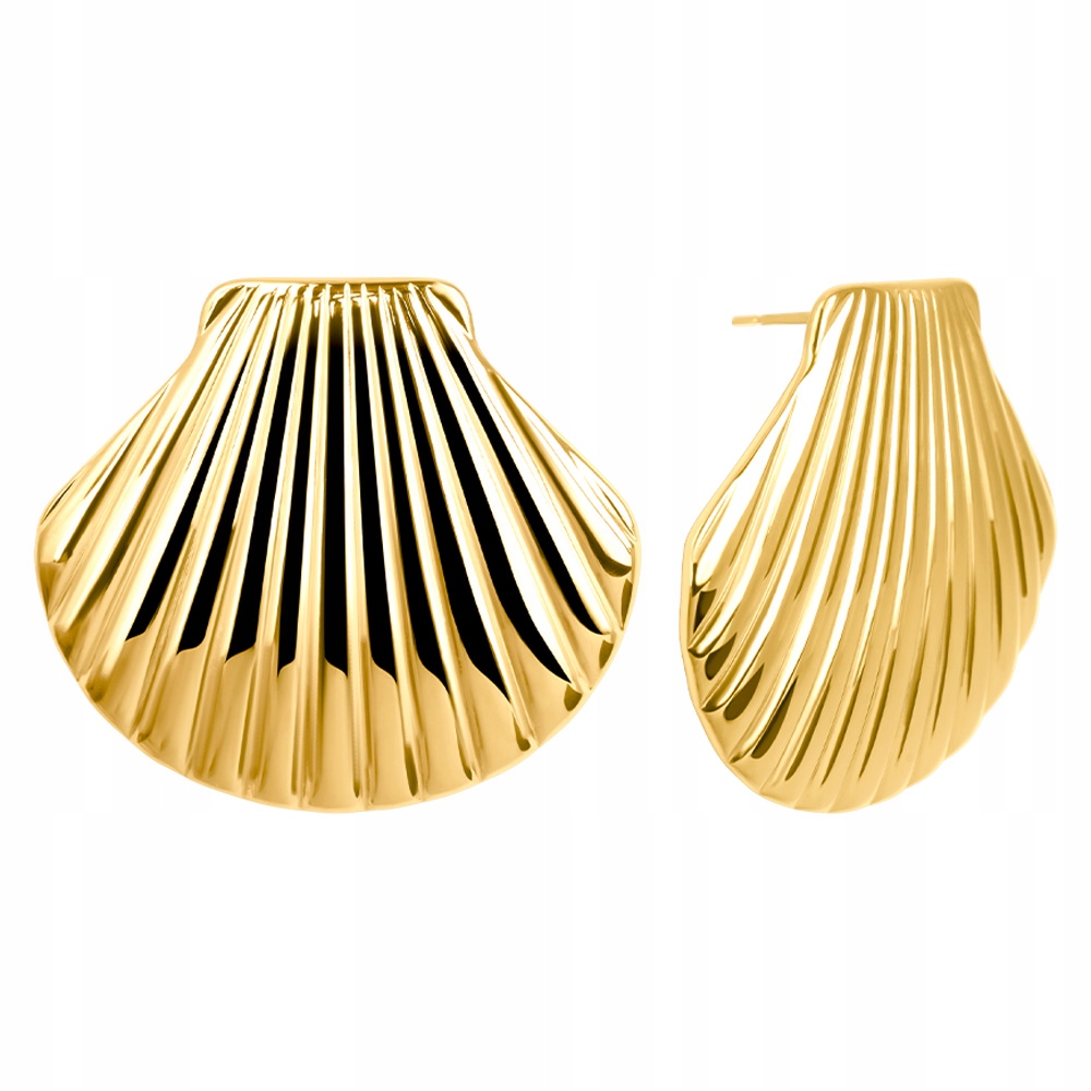 Kolczyki Pozłacane Sztyfty Muszelki Muszle Duże 3,3cm Stal Szlachetna Sadva