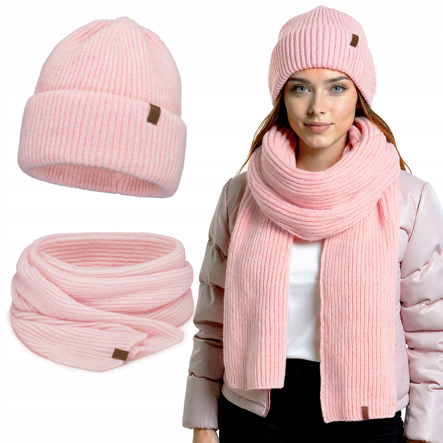 Vivisence 70113 Kmpl růžový teplý komplet merino vlna Šátek Čepice