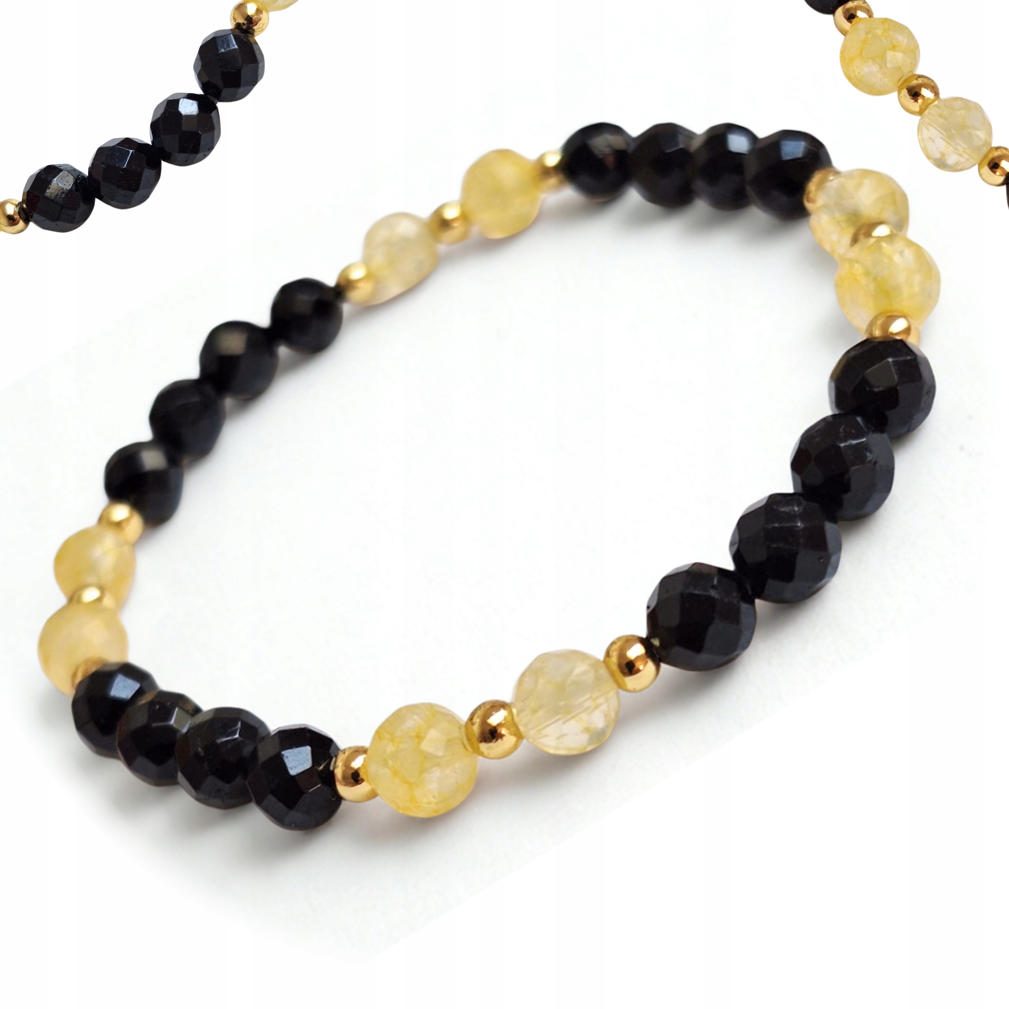 Czarny turmalin Cytryn 6mm Bransoletka na gumce Dobrobyt i Ochrona 19 cm