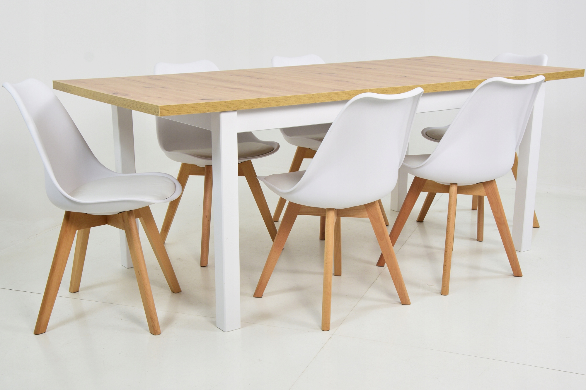 BIAŁY DREWNIANY solidny STÓŁ Rozkładany 6 krzeseł Kod producenta SL-02 + MD-2