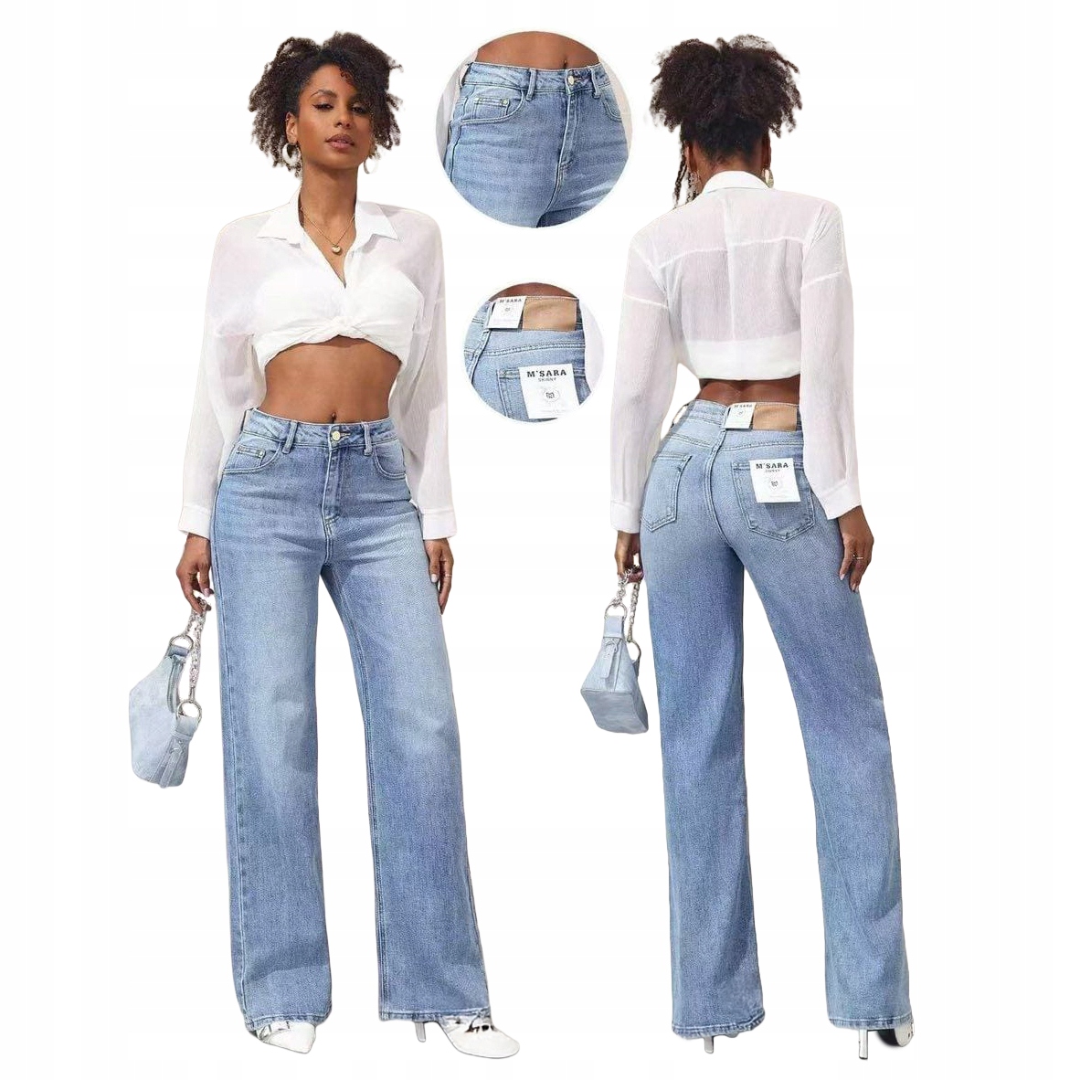 M.sara Damskie Spodnie Jeansowe Szerokie Nogawki Szwedy Wide Leg Blue 42/XL