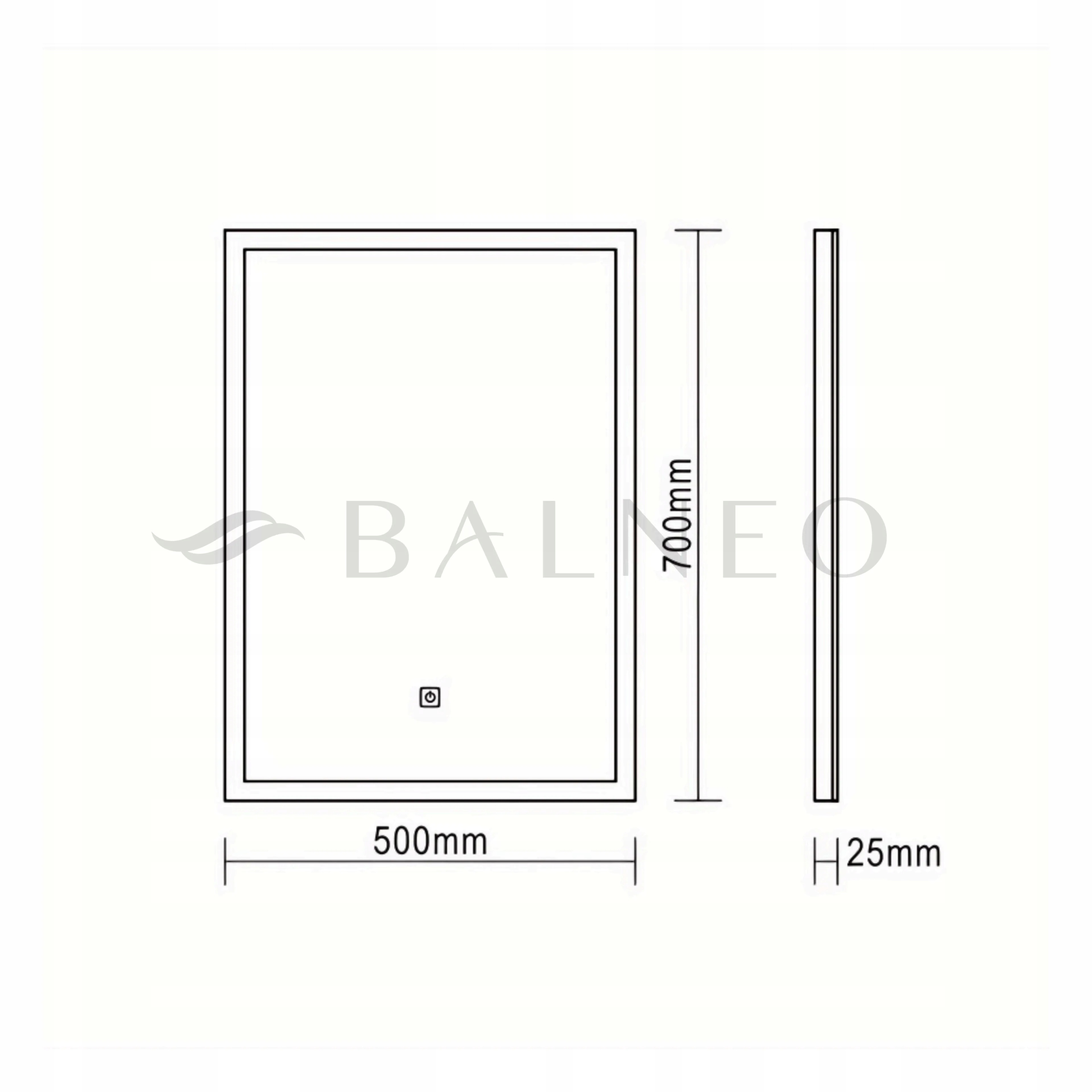 Lustro ścienne Balneo prostokąt 50 x 70 mm Szerokość 50 mm